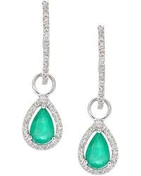 Jewelco London - 9Ct Diamond Pear 0.7Ct Emerald Teardrop Drop Earrings - Lyst