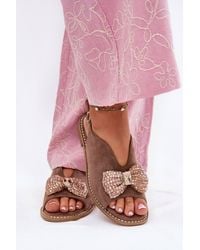 Love Lace - Suede Bow Flat Sandals With Adjustable Buckle & Insole - Lyst