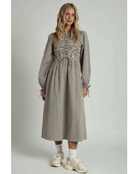 Native Youth - Cotton Checked Lace-Up Long Balloon Sleeve A-Line Floaty Midi Dress - Lyst