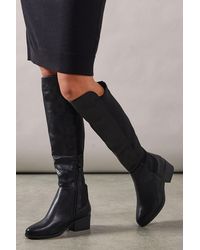 Wallis - Wide Fit Hannah Elastic Back Low Heel Almond Toe Knee Boots - Lyst