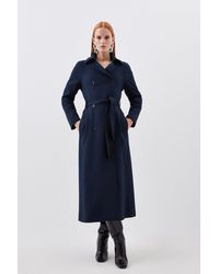 Karen Millen - Compact Stretch Double Breasted Button Detail Belted Coat - Lyst
