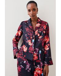 Karen Millen - Floral Satin Nightwear Revere - Lyst