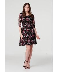 Izabel London - Rose Print Lace Overlay Short Dress - Lyst