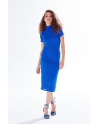 Liquorish - Midi Dress With High Neck, Short Sleeves & Open Back Detail - Lyst