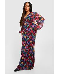 Boohoo - Plus Floral Print Dobby Mesh Cut Out Maxi Dress - Lyst