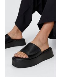 Nasty Gal - Faux Leather Strap Flatform Sliders - Lyst