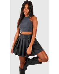 Boohoo - Leather Look Pleated Micro Mini Skirt - Lyst