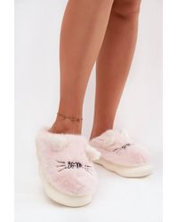Love Lace - Fur Home Slippers With Smile Inscription & Cute Ears Soft - Lyst