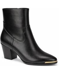 Spot on - Suedette & Faux Leather Mid Heel Ankle Boots With Trim - Lyst