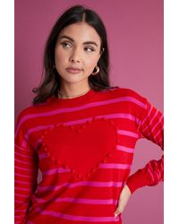 ANOTHER SUNDAY - Long Sleeved Knitted Top With Stripe And Heart Detail In Red - Lyst