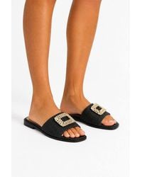 Miss Diva - Luciana Diamante Brooch Straw Band Sliders - Lyst