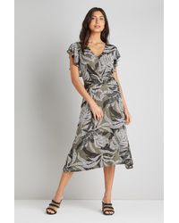 Wallis - Tall Khaki Palm Twist Front Jersey Dress - Lyst
