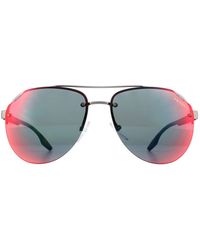 Prada - Aviator Matte Gunmetal Dark Grey Blue Red Mirror Sunglasses - Lyst