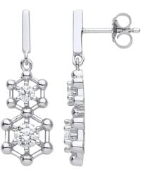 Jewelco London - Cz Double Hexagon Honeycomb Molecular Drop Earrings - Lyst
