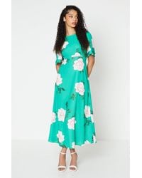 Dorothy Perkins - Tall Green Floral Flutter Sleeve Midi Dress - Lyst