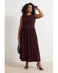WOVCOR - High Neck Gathered Waist Midi Dress - Lyst
