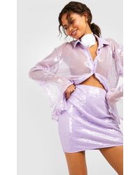 Boohoo - Pastel Sequin Sheer Deep Cuff Shirt - Lyst