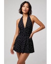 Stylewise - Polka Dot Halter Neck Tie Knot Open Back Mini Dress - Lyst