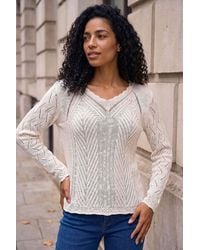 Roman - Scallop V-Neck Knit Jumper - Lyst
