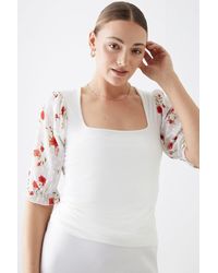 Dorothy Perkins - Tall Floral Embroidered Sleeve Top - Lyst
