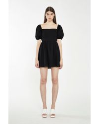 Shnoo - Tie Back Babydoll Mini Dress With Puff Sleeves - Lyst