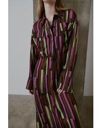 Warehouse - Premium Satin Block Print Pocket Detail Midaxi Shirt Dress - Lyst