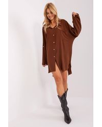 Love Lace - Asymmetric Long Sleeve Shirt Dress With Buttons - Lyst