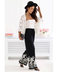 Love Lace - Viscose High Waisted Wide Leg Trousers With Embroidery - Lyst