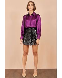 Yumi' - Metallic Relaxed Balloon Sleeve Shirt - Lyst
