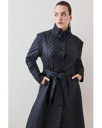Karen Millen - Plus Size Leather Quilted Peplum Midi Coat - Lyst
