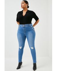 Karen Millen - Plus Size Button Tab Waist Ripped Skinny Jeans - Lyst