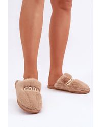 Love Lace - Soft Fur Warm Home Slippers With Modern Comfort Inscription - Lyst