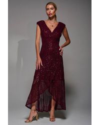 Jolie Moi - Sequin Asymmetric Ruffle Hem Maxi Dress - Lyst