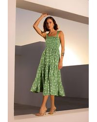 Apricot - Orchid Print Smocked Midi Dress - Lyst