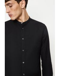 Burton - Regular Fit Black Long Sleeve Grandad Collar Shirt - Lyst
