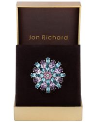Jon Richard - Rhodium Plated Amethyst And Turquoise Flower Brooch - Gift Boxed - Lyst