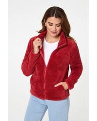 Izabel London - Soft Texture Zip Front High Neck Fleece - Lyst