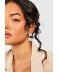 Boohoo - Large Diamante And Pearl Drop Earring - Lyst