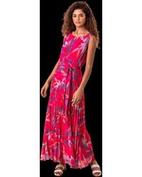 Roman - Tropical Print Pleated Maxi Dress - Lyst