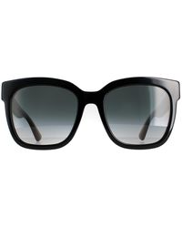 Gucci - Square Black With Green And Red Glitter Grey Gradient GG0034SN Sunglasses - Lyst