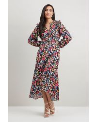 Wallis - Petite Ditsy Floral Print Midi Wrap Dress - Lyst