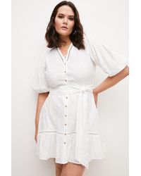 Karen Millen - Plus Size Cotton Broderie Belted Mini Dress - Lyst