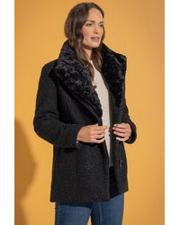 Klass - Faux Fur Collar Trim Boucle Coat - Lyst