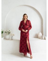 Maya Deluxe - Floral Jacquard Blouson Sleeve Maxi Dress - Lyst
