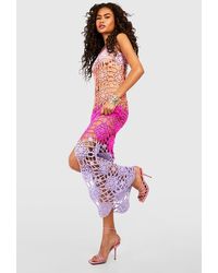 Boohoo - Premium Floral Crochet Split Front Maxi Dress - Lyst