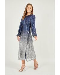 Yumi' - Navy And Silver Sequin Ombre Long Sleeve Midi Dress - Lyst