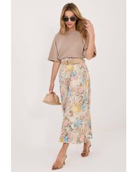 Love Lace - Floral Midi Skirt With Elastic Waist Belt - Lyst