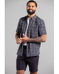 French Connection - Navy Cotton Short Sleeve Check Shirt - Lyst