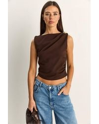 Bianco Lucci - Boat Neck Sleeveless Blouse With Stone Accessory - Lyst