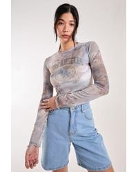 Pink Vanilla - Mesh Printed La Long Sleeve Top - Lyst